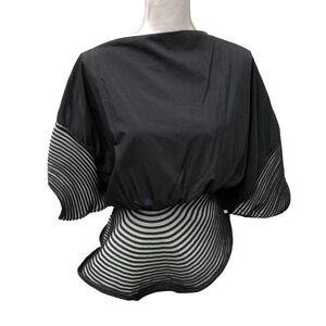 Issey Miyake Winding Solid Top Blouse Womens 2 Black Ribbed Asymmetrical Modern